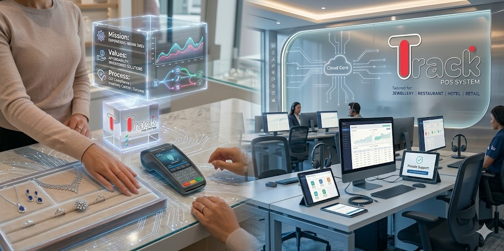 Cloud-based QubexTrack for Indian SMEs — jewellery retail billing, desktop analytics, tablet POS and mobile support